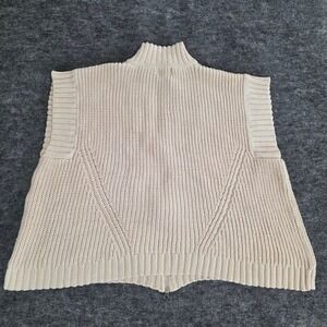 Pure Handknit Oversized Sweater Vest Small Cream Full Zip Cotton Sleeveless